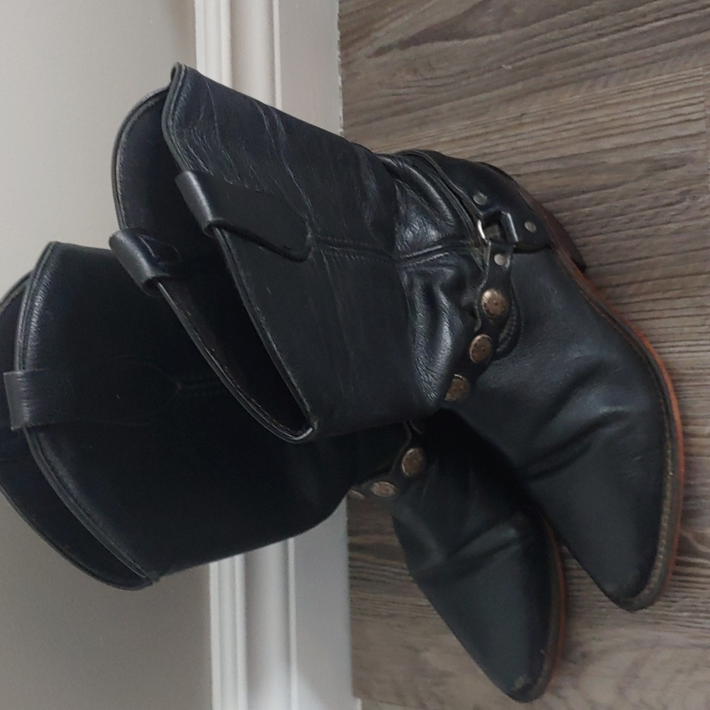 Black Leather Women's Western Harness Boots